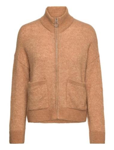 Slfsia Ras Ls Knit Zipper Cardigan Noos Beige Selected Femme