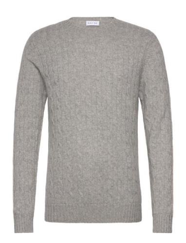 Man O-Neck Cable Sweater Grey Davida Cashmere