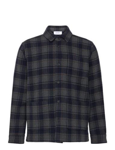 Jason Check Wool Overshirt 2.0 Navy Les Deux