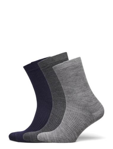 Fine Wool Rib Socks - 3-Pack Grey Mp Denmark