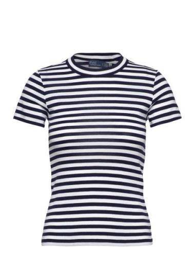 Striped Ribbed Cotton Crewneck Tee Blue Polo Ralph Lauren