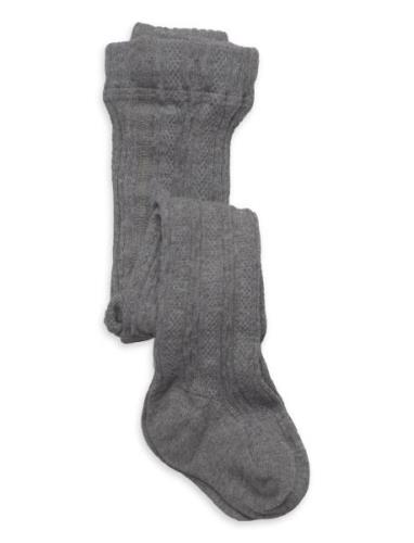 Cable Knitted Stockings Grey Melange Grey Geggamoja