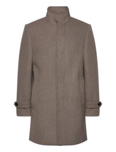 Recycled Wool Funnel Neck Coat Beige Lindbergh