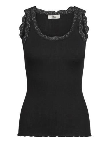 Rmwbalta Modal Sl Lace U-Neck Top Black RM By Rosemunde