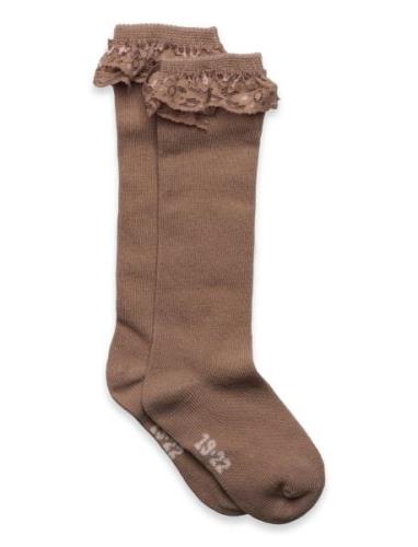 Knee Sock W. Lace Brown Minymo