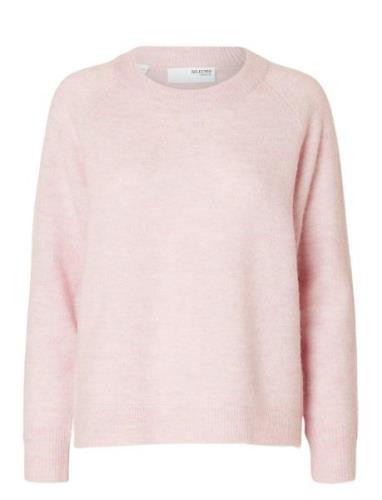 Slflulu Ls Knit O-Neck Noos Pink Selected Femme