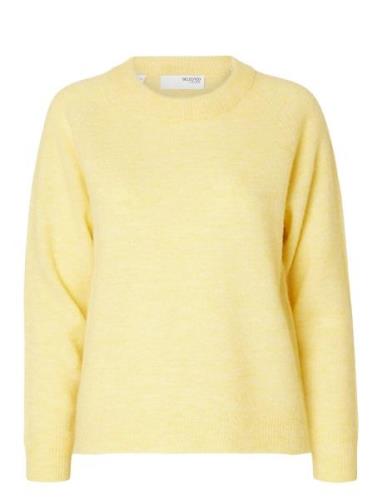 Slflulu Ls Knit O-Neck Noos Yellow Selected Femme