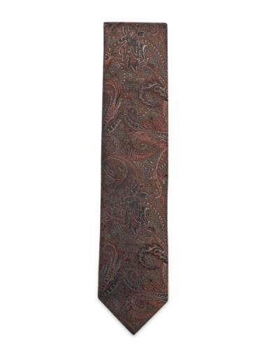 Paisley Pattern Tie 7 Cm Brown Lindbergh Black