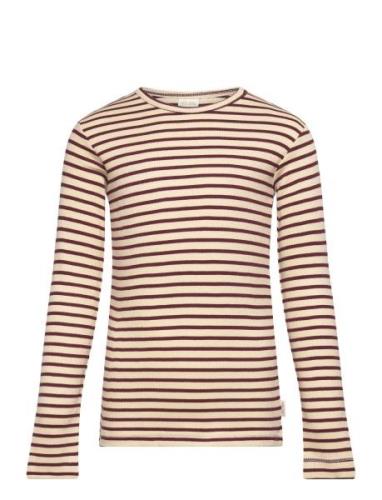 T-Shirt L/S Modal Striped Brown Petit Piao