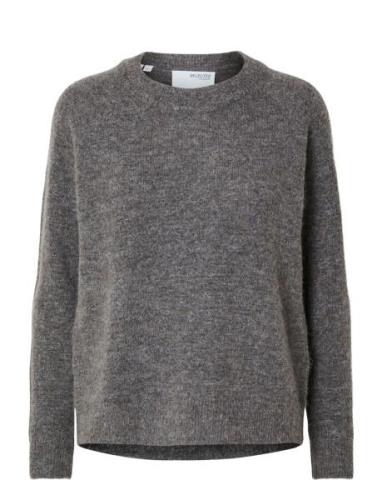 Slflulu Ls Knit O-Neck Noos Grey Selected Femme