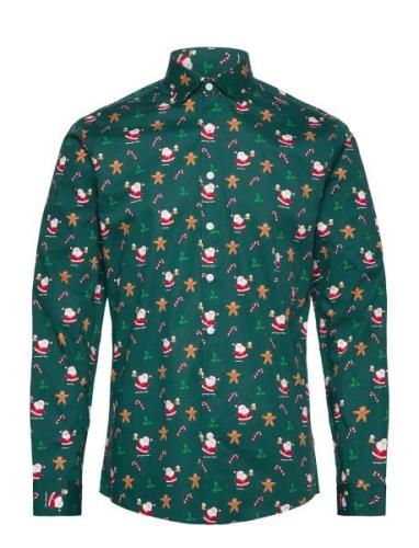 Aop Christmas Shirt L/S Green Lindbergh