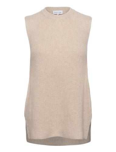 Rib O-Neck Long Vest Beige Davida Cashmere