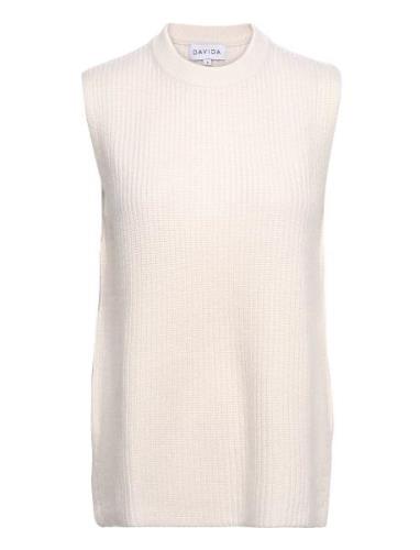 Rib O-Neck Long Vest White Davida Cashmere