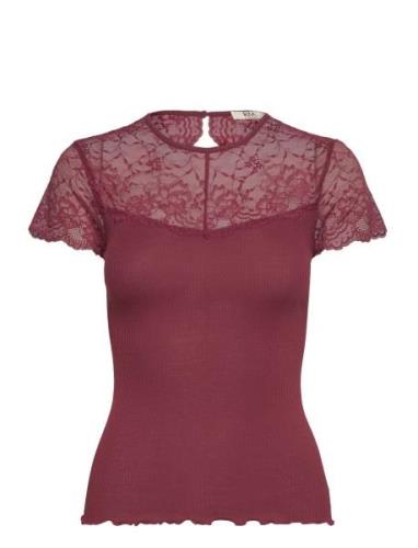 Rmwbea Lace Heartshape Ss Top Burgundy RM By Rosemunde