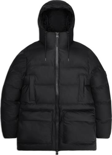 Rains Unisex Alta Long Puffer Cargo Jacket W3T4 Black