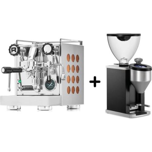 Rocket Appartamento espressomaskin, koppar + Faustino kaffekvarn