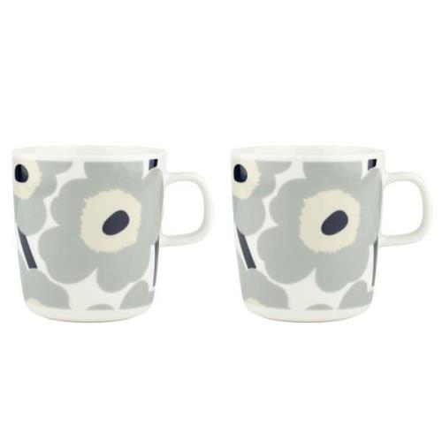 Marimekko Unikko mugg 4 dl 2 st, vit/grå/sand Blå