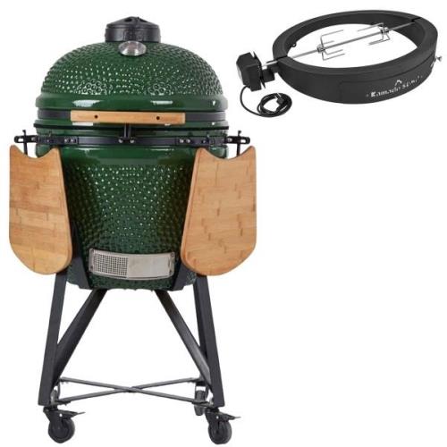 Kamado Sumo SUMO Midi + Grillmästarens rotisseri & pizzaugn, grön