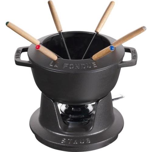 Staub Fondue set 18 cm svart med blank insida