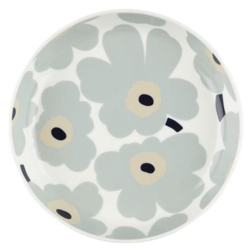 Marimekko Unikko tallrik 20,5 cm, vit/grå/sand/blå