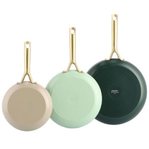 GreenPan Shades stekpanneset 3 delar, taupe/pastel green/moroccan gree...