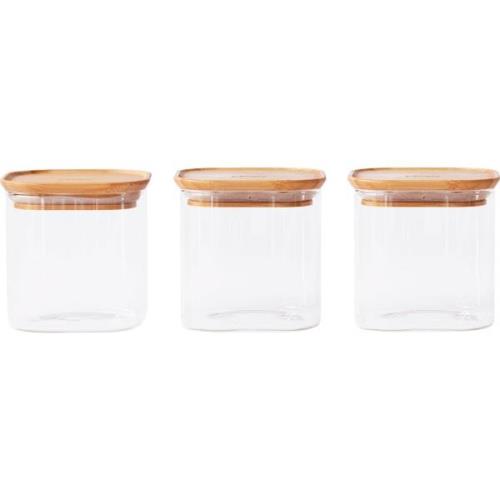 Pebbly Stapelbar glasburk 800 ml 3-pack, bambu/glas