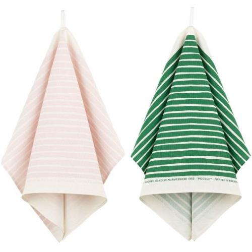 Marimekko Piccolo kökshandduk 2-pack, vit/grön/rosa