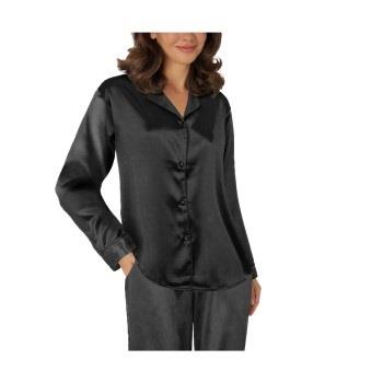 Lady Avenue Satin Pyjama With Short Sleeves Svart silke Small Dam