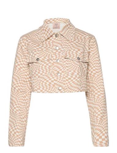 Short Jacket - Swirl Check Print Jeansjacka Denimjacka Beige Barbara K...