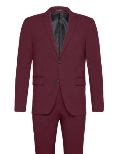 Plain Mens Suit - Normal Lenght Kostym Burgundy Lindbergh