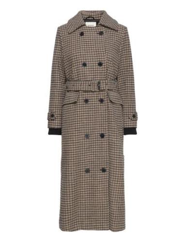 Srelodie Check Long Coat Outerwear Coats Winter Coats Brown Soft Rebel...