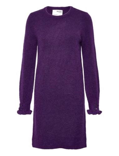 Slfsia Juma Ls Knit O-Neck Dress B Kort Klänning Purple Selected Femme