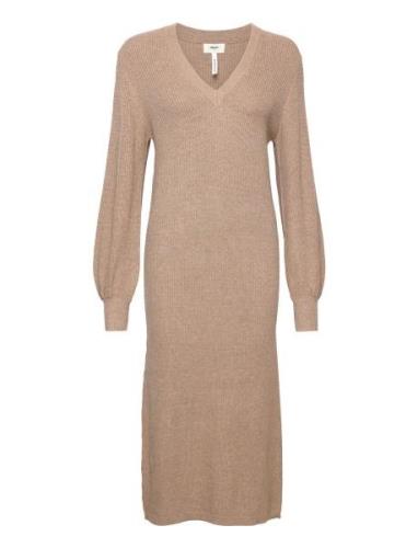 Objmalena L/S Knit Dress Noos Maxiklänning Festklänning Beige Object