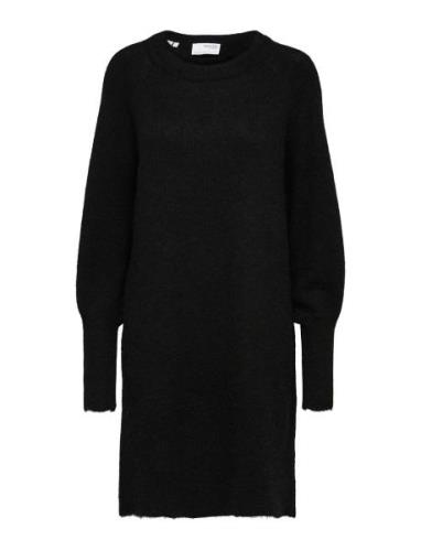 Slflulu Ls Knit Dress O-Neck B Noos Kort Klänning Black Selected Femme
