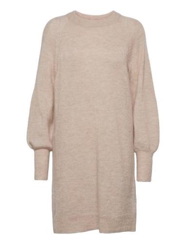 Slflulu Ls Knit Dress O-Neck B Noos Kort Klänning Beige Selected Femme