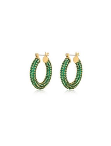 Pave Baby Amalfi Hoops- Green Emerald- Gold Accessories Jewellery Earr...