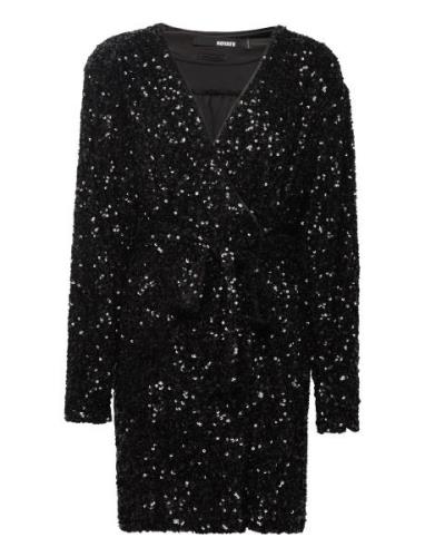 Sequin Wide-Shoulder Wrap Dress Kort Klänning Black ROTATE Birger Chri...