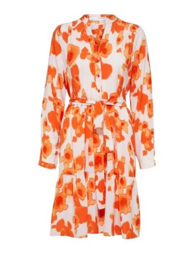 Slfmivi Ls Short Aop Dress B Kort Klänning Orange Selected Femme