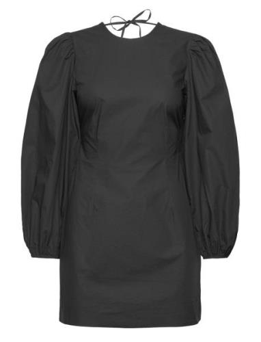 Cotton Poplin Open Back Mini Dress Kort Klänning Black Ganni