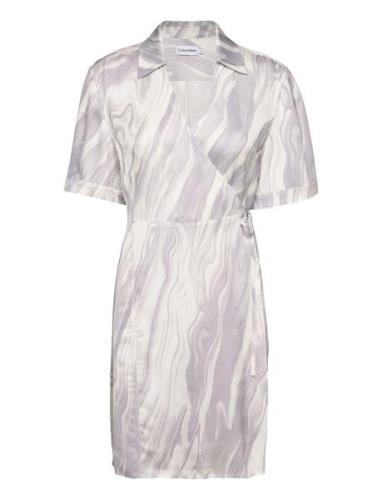 Shine Viscose Wrap Dress Kort Klänning Purple Calvin Klein