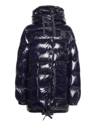 Md High Gloss Hooded Down Coat Fodrad Jacka Blue Tommy Hilfiger