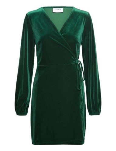 Vikatja L/S Short Velvet Wrap Dress/Ka Kort Klänning Green Vila