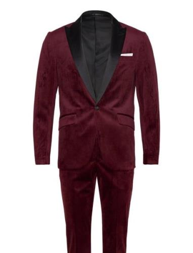 Velvet Tuxedo Suit Kostym Burgundy Lindbergh