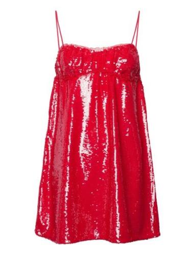 Sequins Kort Klänning Red Ganni