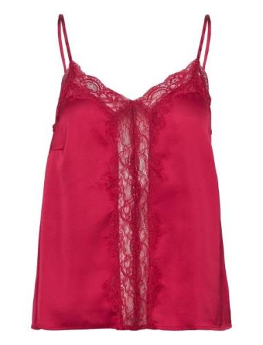 Camisole Lace Satin Top Red Lindex