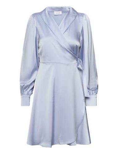 Vienna Ravenna L/S Short Wrap Dress-Noos Kort Klänning Blue Vila