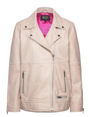 Wilma Boxy Biker Läderjacka Skinnjacka Beige Jofama