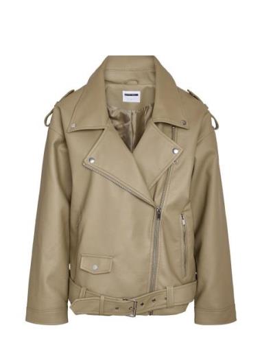 Nmpaulina Over Biker Jacket Noos Läderjacka Skinnjacka Beige NOISY MAY