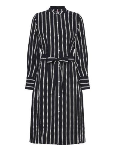 Argyle Stripe Midi Shirt Dress Knälång Klänning Black Tommy Hilfiger