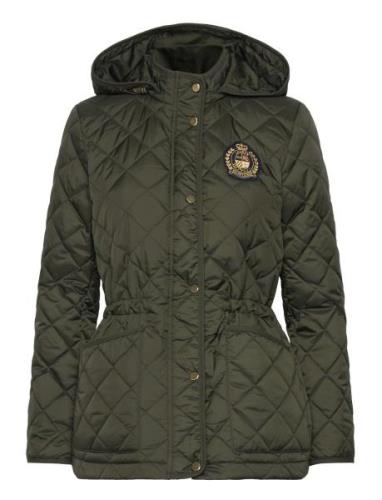 Crest-Patch Diamond-Quilted Hooded Coat Kviltad Jacka Green Lauren Ral...